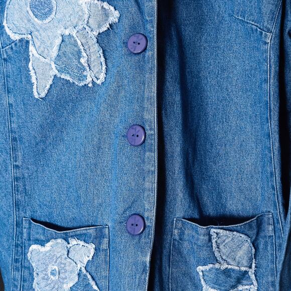 Hearts of Palm Women’s Denim Jacket Boho Charm Cottagecore Floral Applique Sz 14 - Picture 5 of 9